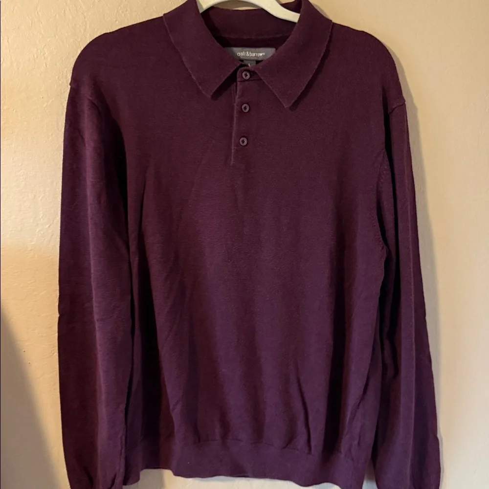 Croft & Barrow Men's Lightweight Polo style Sweater collar deep burgundy Large